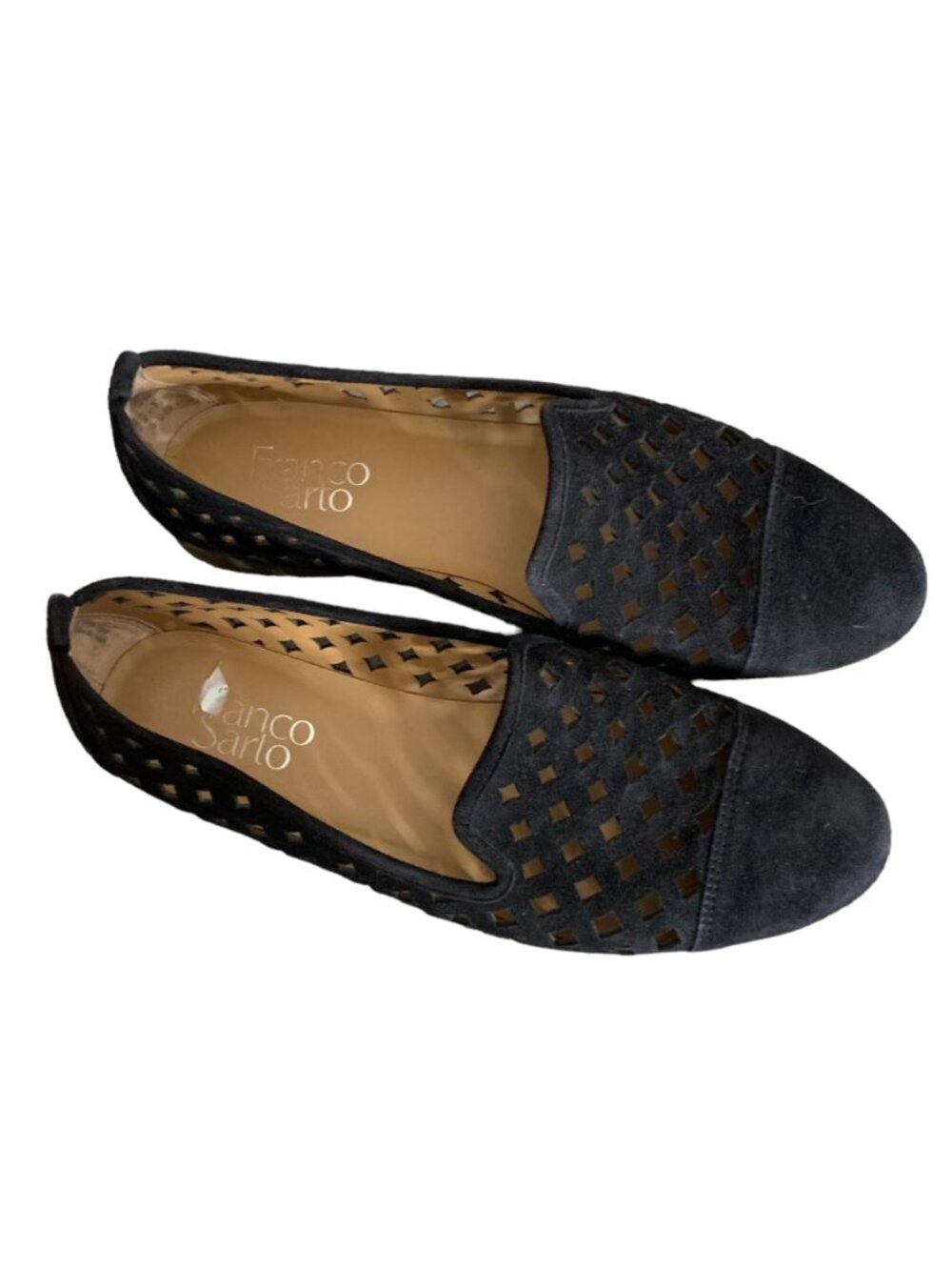 FRANCO SARTO Black Suede Cutout Accent "Famous" Closed Toe Flat Loafers Size 7M - Picture 2 of 9